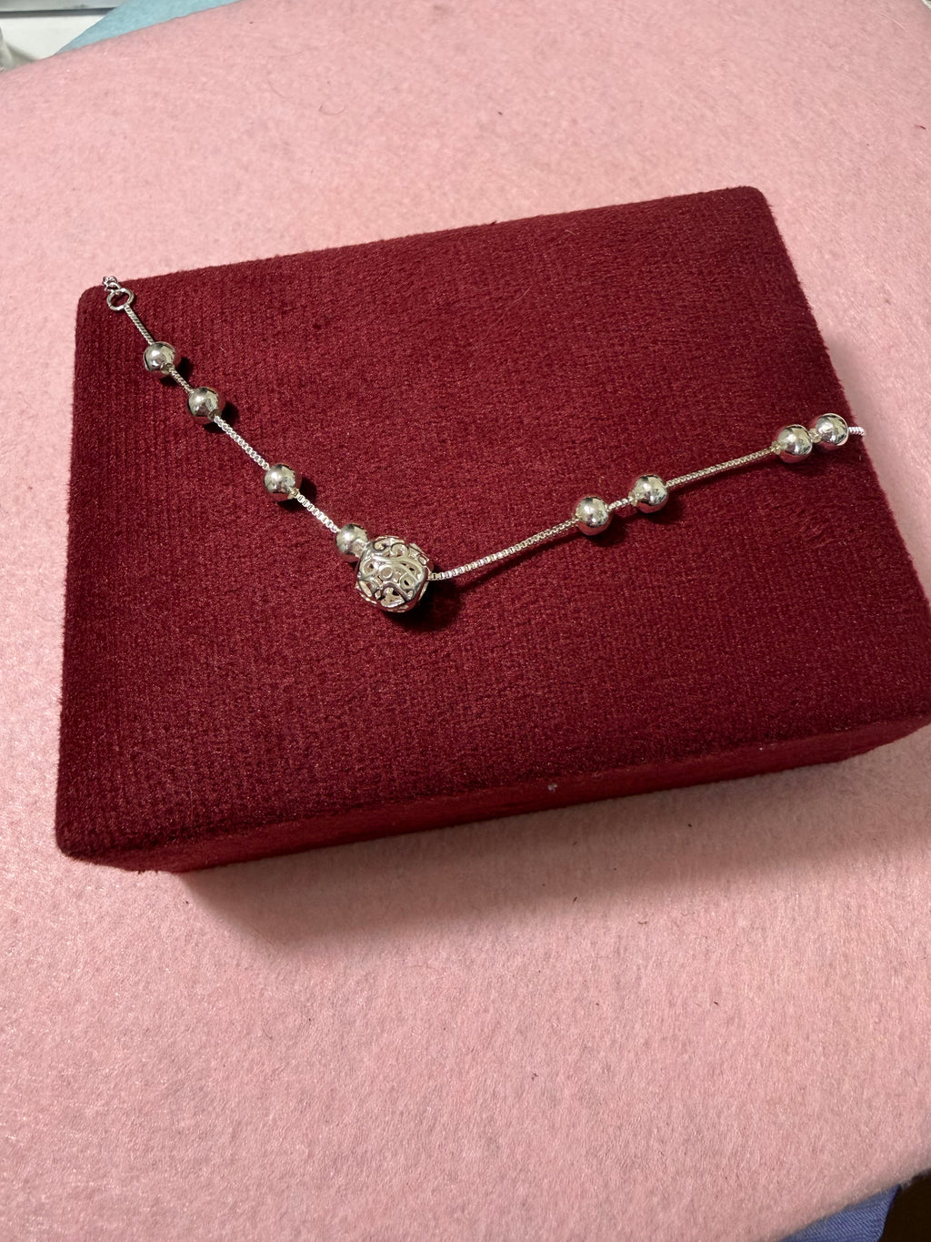 925 Sterling Silver Filigree Beaded Bracelet – 8" Adjustable