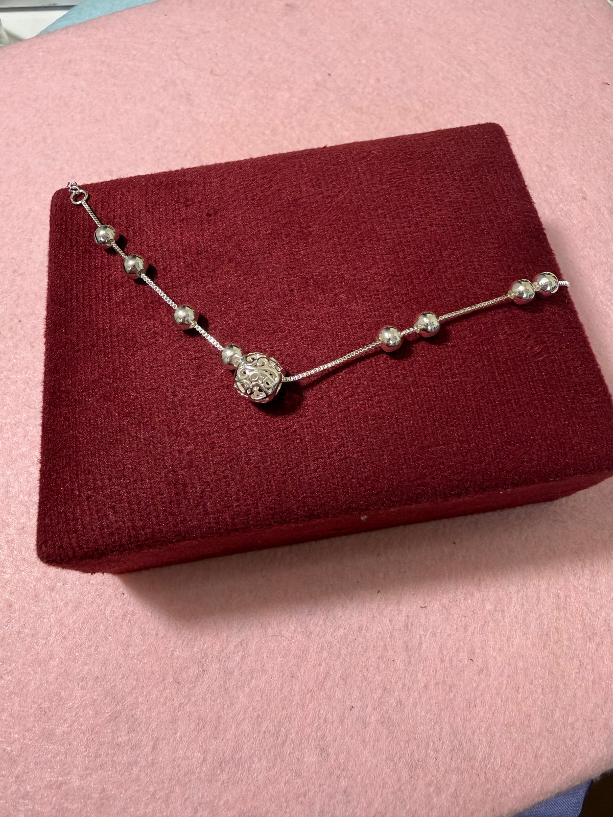 925 Sterling Silver Filigree Beaded Bracelet – 8" Adjustable