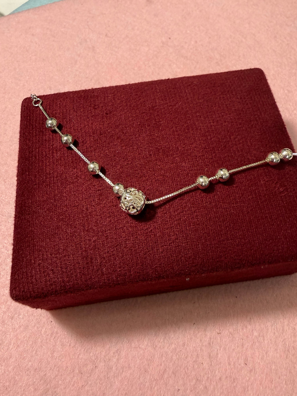 925 Sterling Silver Filigree Beaded Bracelet – 8" Adjustable