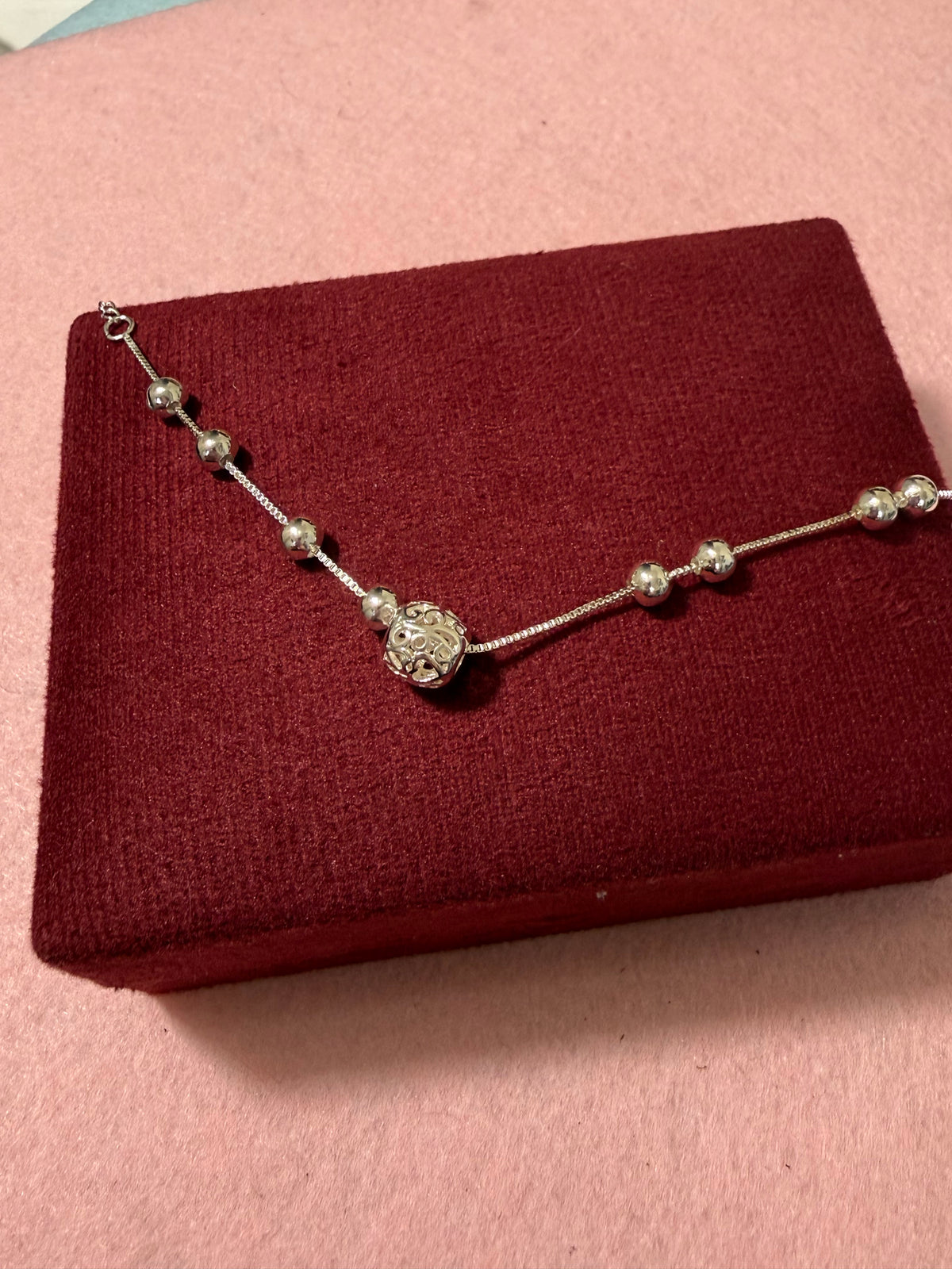 925 Sterling Silver Filigree Beaded Bracelet – 8" Adjustable
