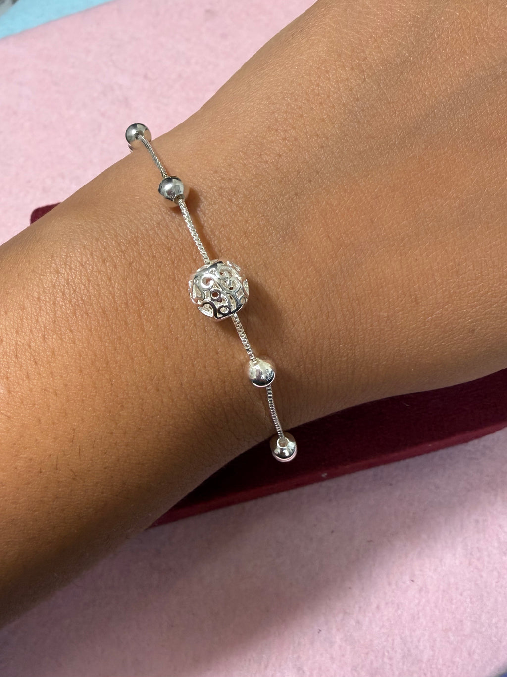 925 Sterling Silver Filigree Beaded Bracelet – 8" Adjustable