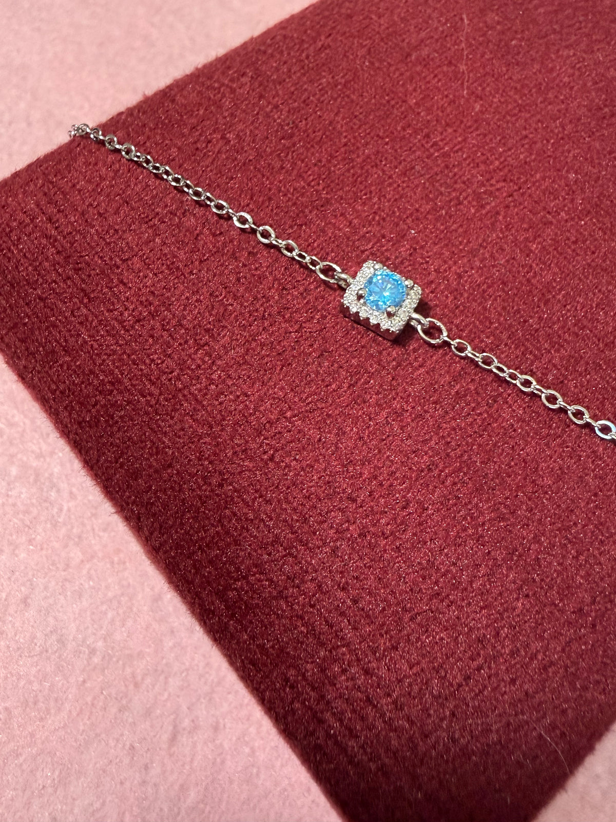925 Sterling Silver Blue Solitaire Halo Bracelet – 8" Adjustable
