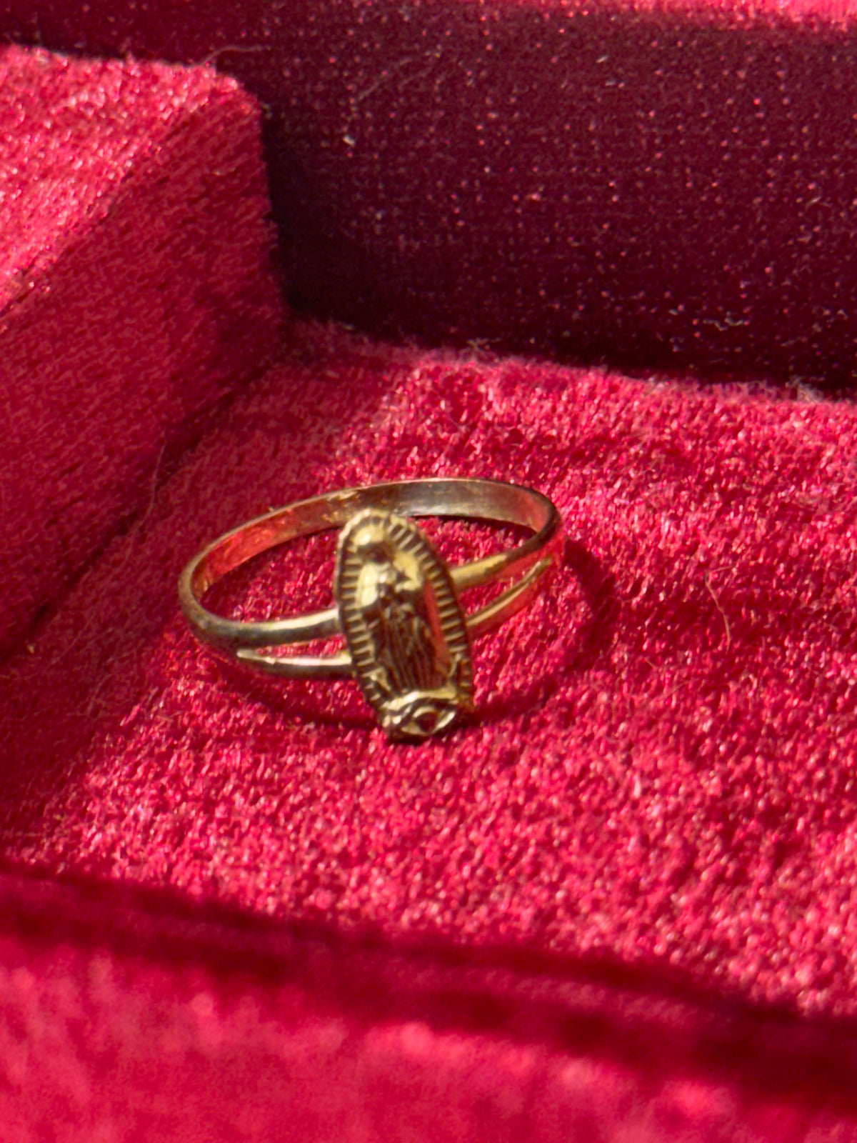 10K Yellow Gold Virgin of Guadalupe Ring – Size 6.75