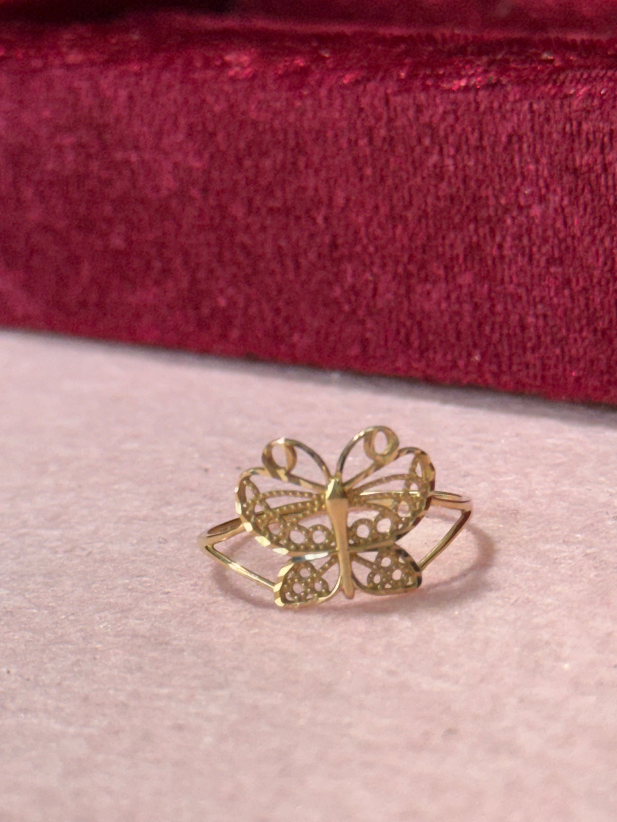 14K Yellow Gold Openwork Butterfly Statement Ring – Size 7