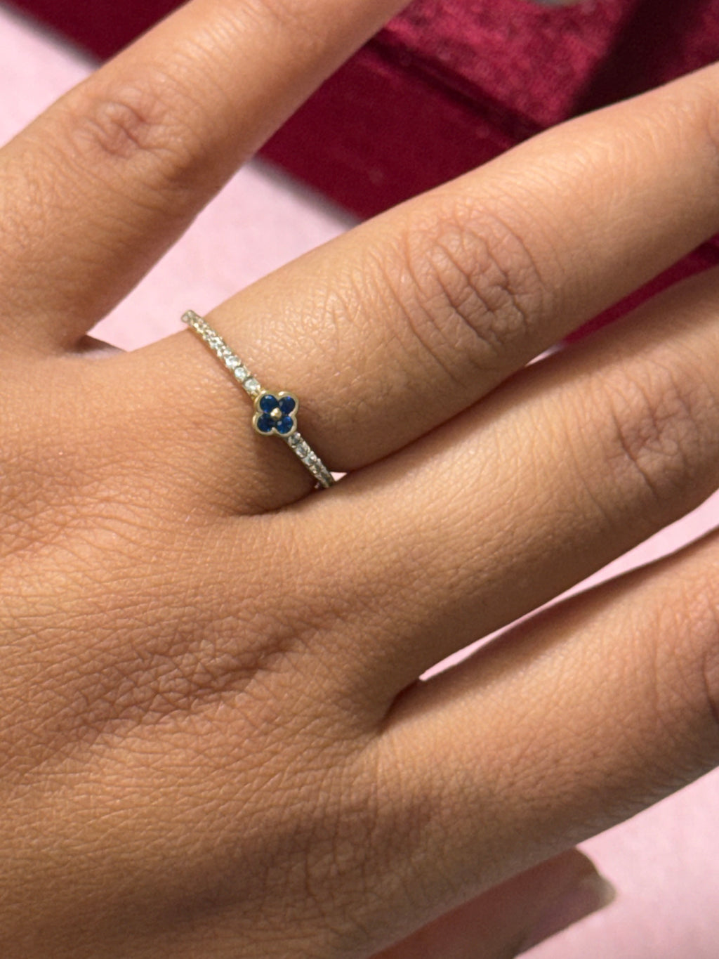 10K Gold Blue Clover CZ Ring – Size 7