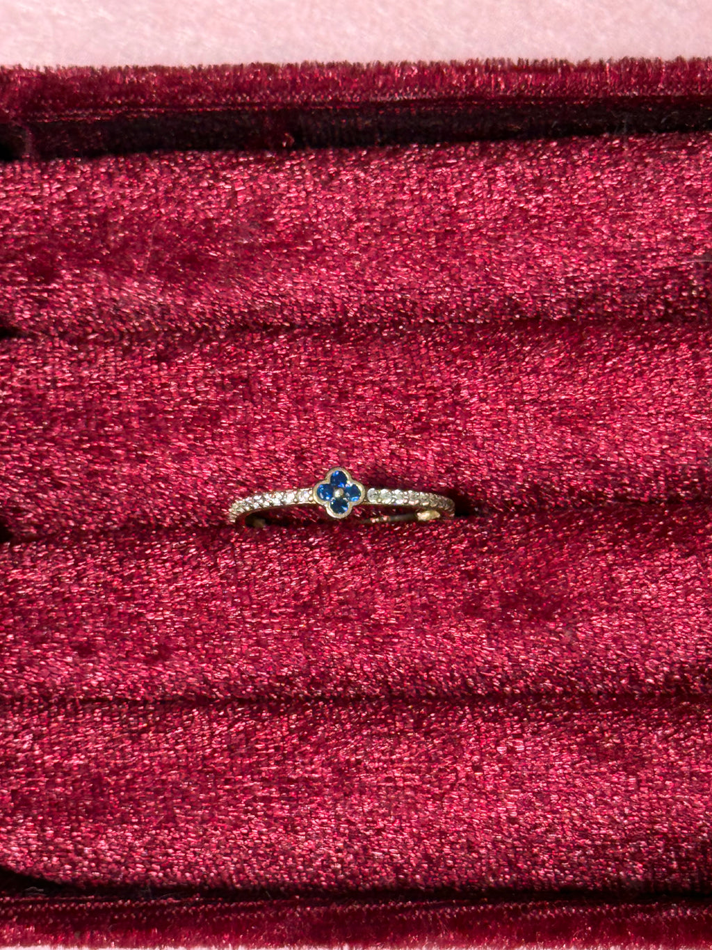 10K Gold Blue Clover CZ Ring – Size 7