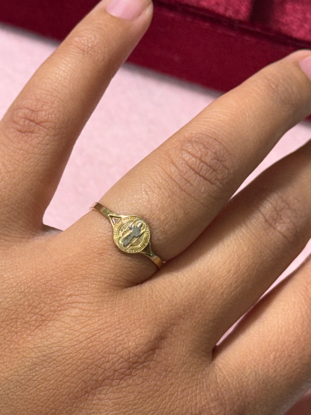 10K Two-Tone Gold Religious Medal Ring – Size 6.5