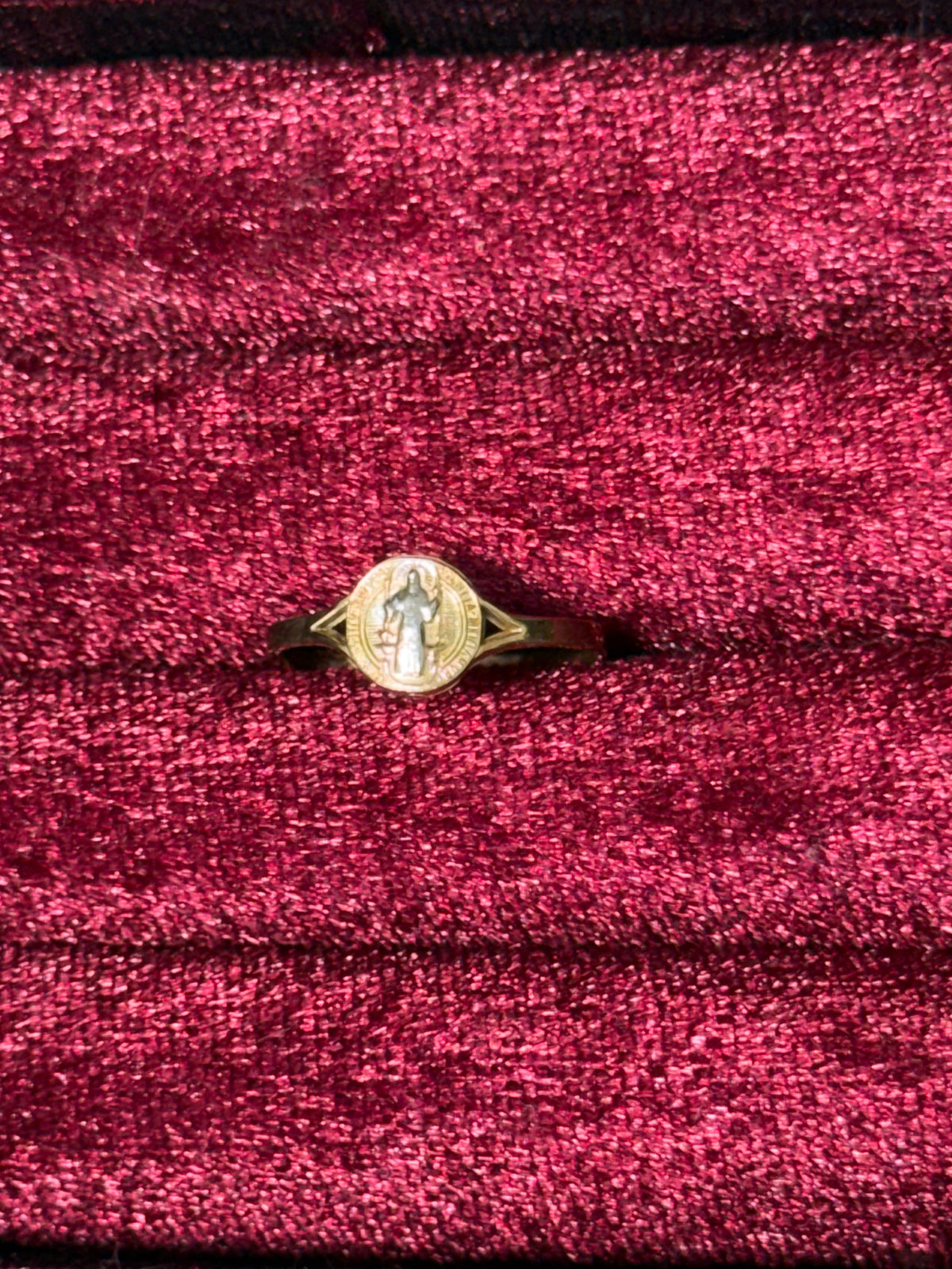 10K Two-Tone Gold Religious Medal Ring – Size 6.5