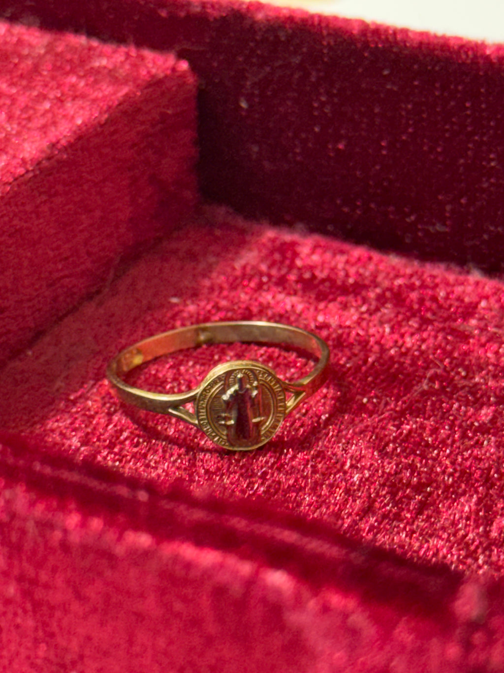 10K Two-Tone Gold Religious Medal Ring – Size 6.5