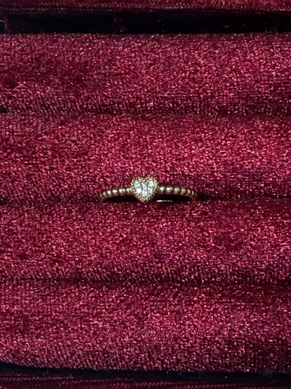 10K Gold CZ Heart Beaded Ring – Size 7