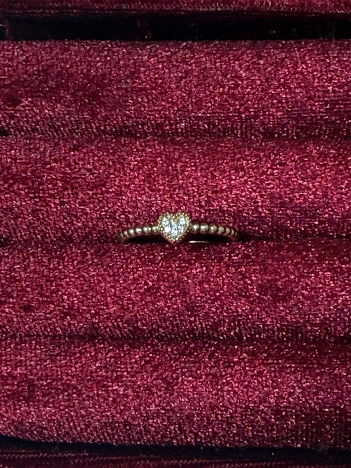 10K Gold CZ Heart Beaded Ring – Size 7