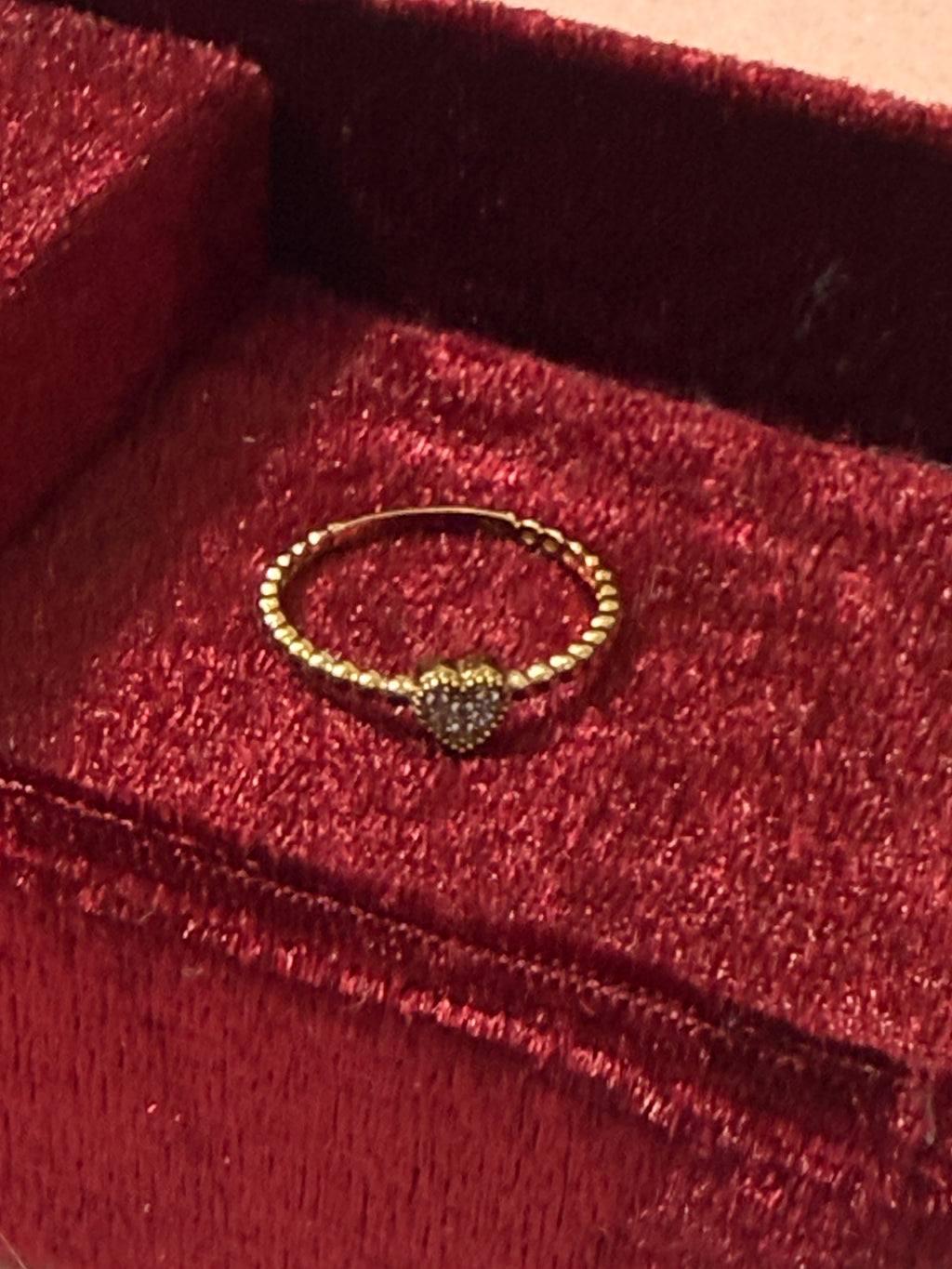 10K Gold CZ Heart Beaded Ring – Size 7