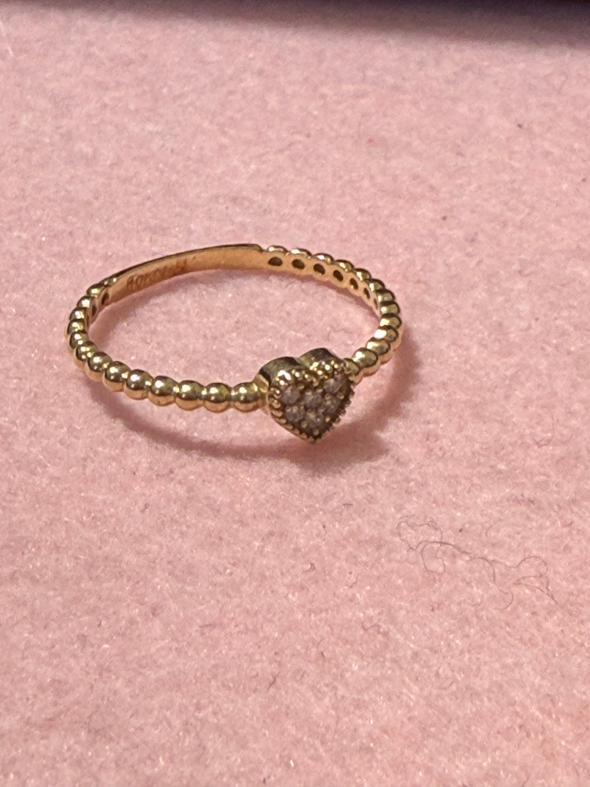10K Gold CZ Heart Beaded Ring – Size 7