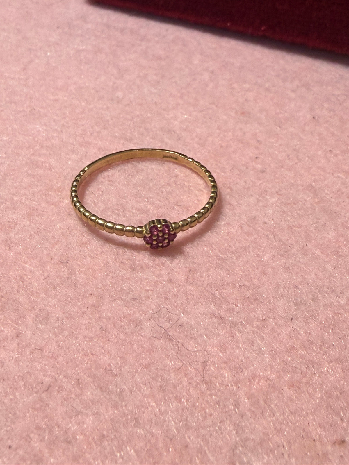 10K Gold Pink Stone Flower Ring – Size 7