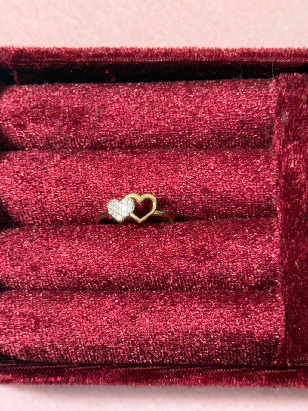 14K Gold Double Heart CZ Ring – Size 7