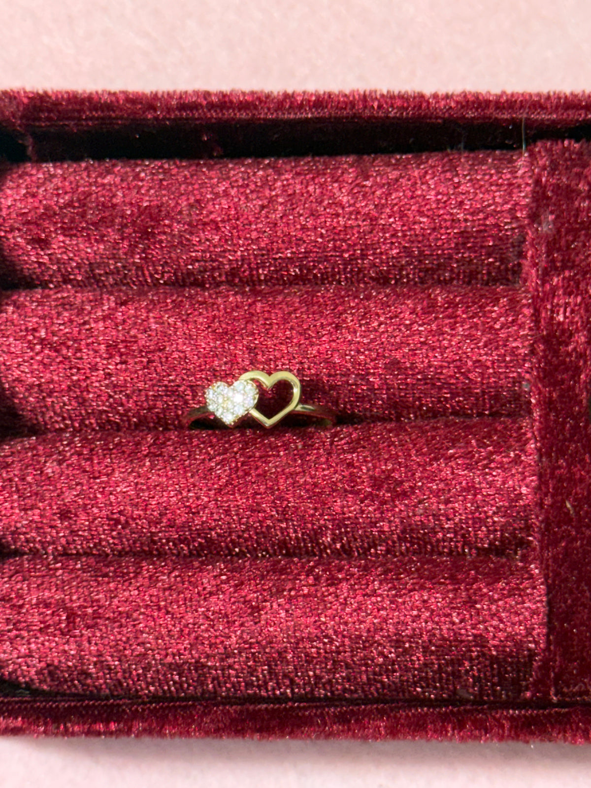 14K Gold Double Heart CZ Ring – Size 7