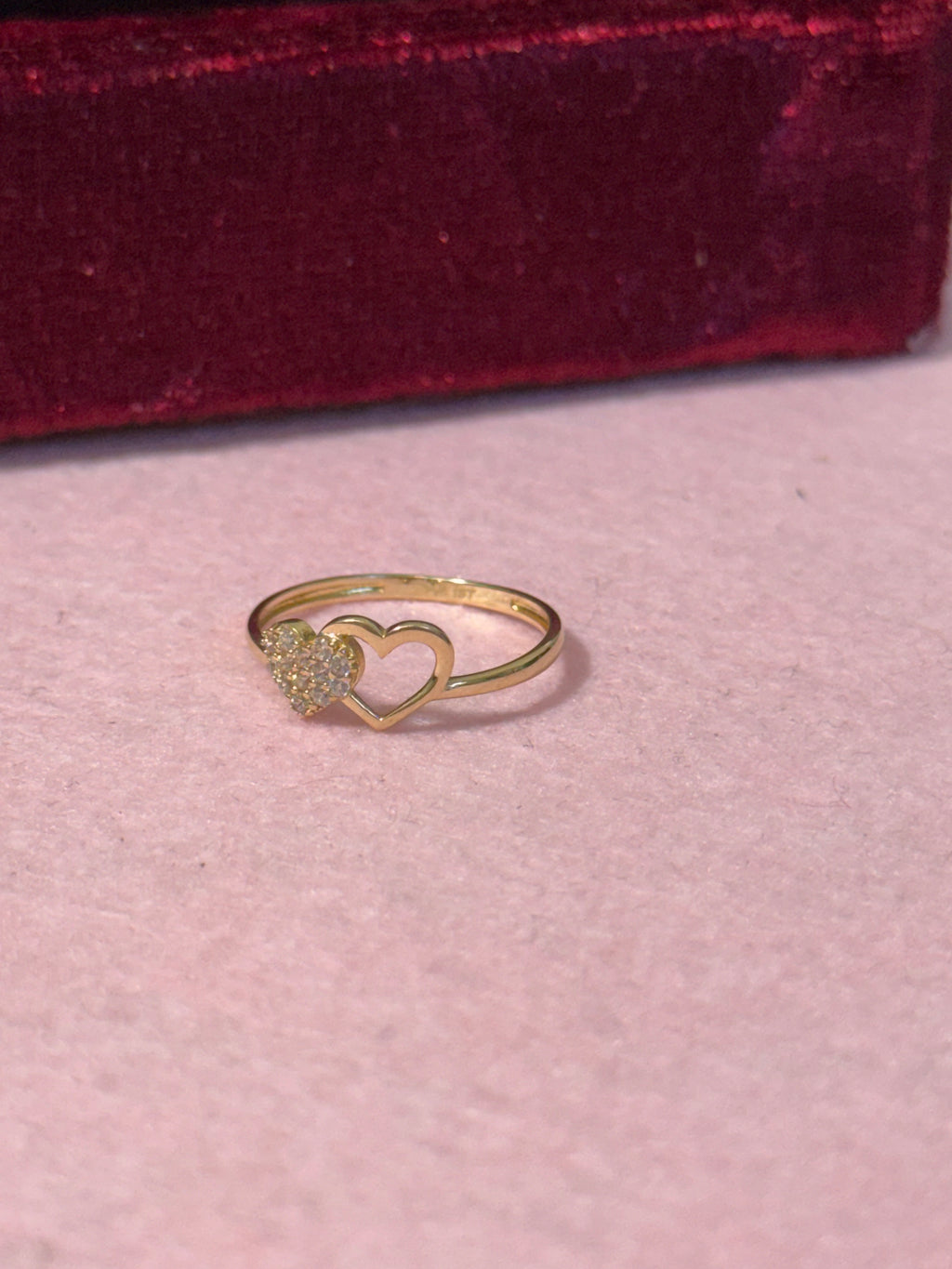 14K Gold Double Heart CZ Ring – Size 7