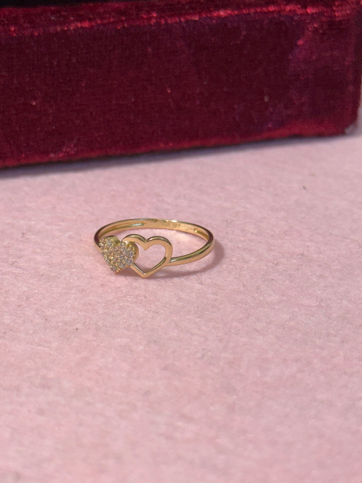14K Gold Double Heart CZ Ring – Size 7
