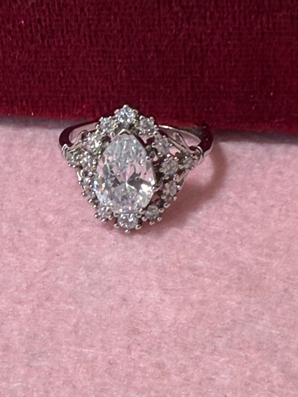 925 Sterling Silver Pear-Cut Crystal Statement Ring – Adjustable