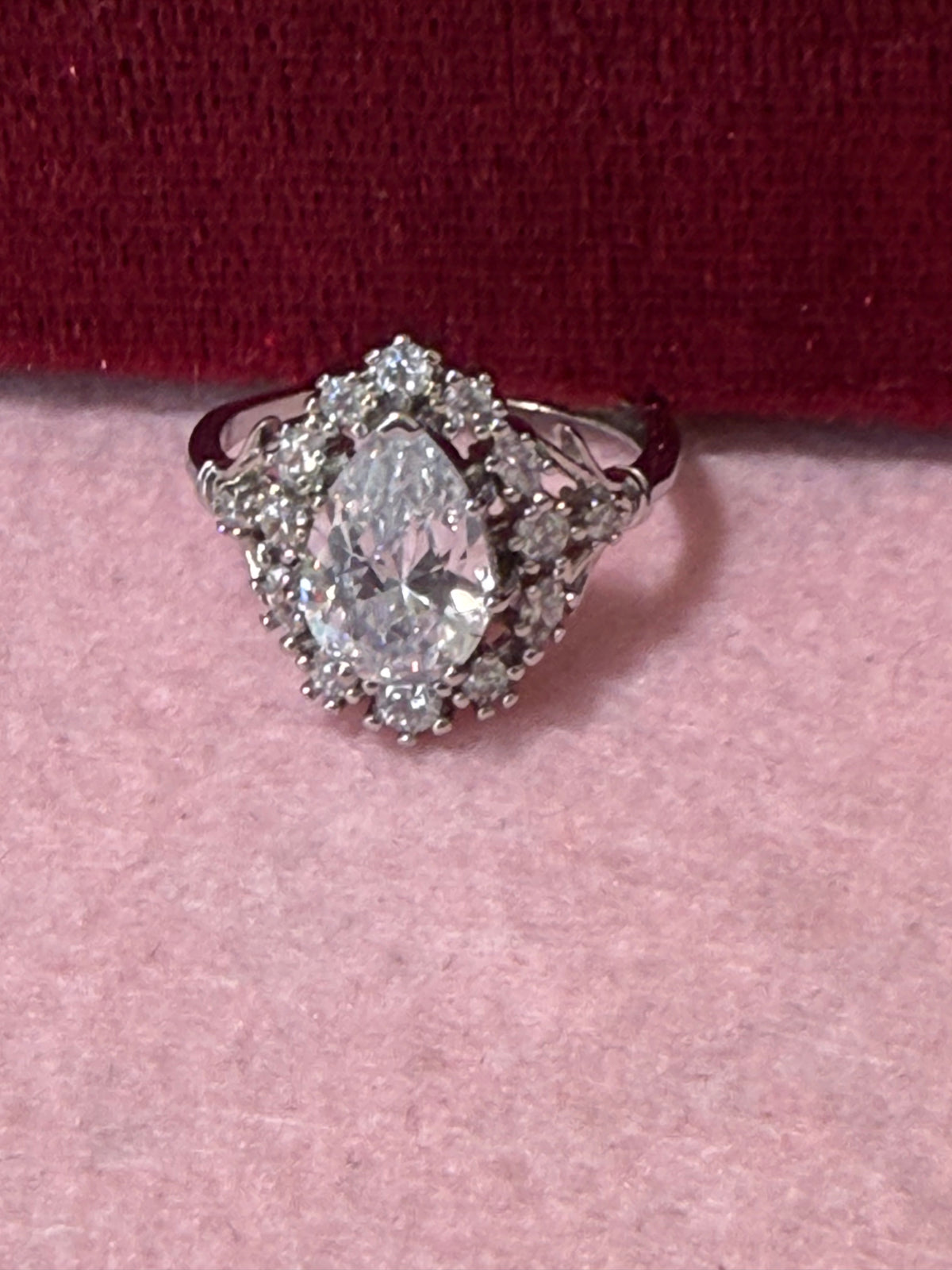 925 Sterling Silver Pear-Cut Crystal Statement Ring – Adjustable