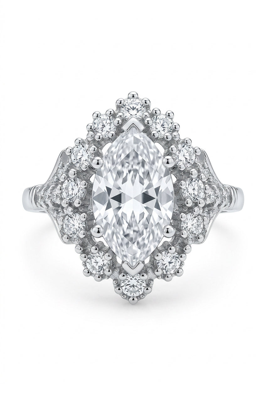 925 Sterling Silver Pear-Cut Crystal Statement Ring – Adjustable
