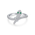 925 Sterling Silver Sparkling Snake Ring with Green Eyes – Adjustable