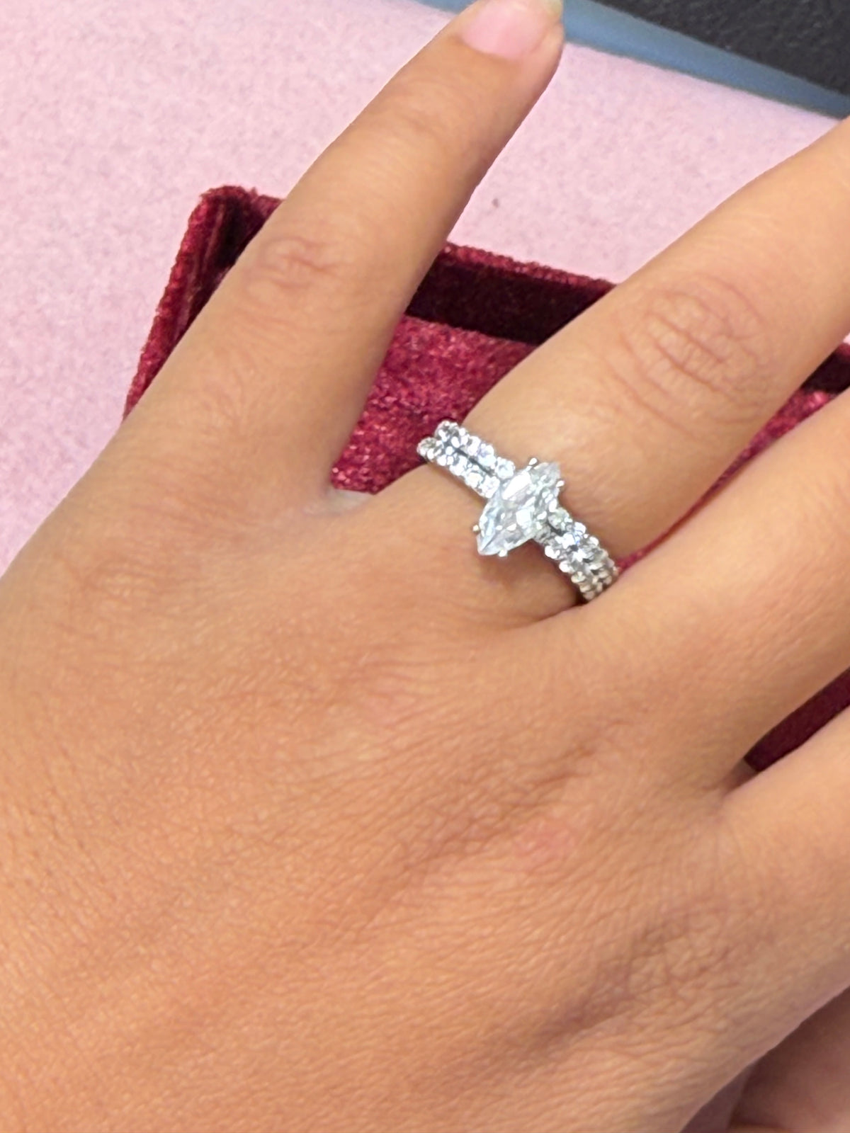 925 Sterling Silver Marquise Crystal Ring Set – Size 6