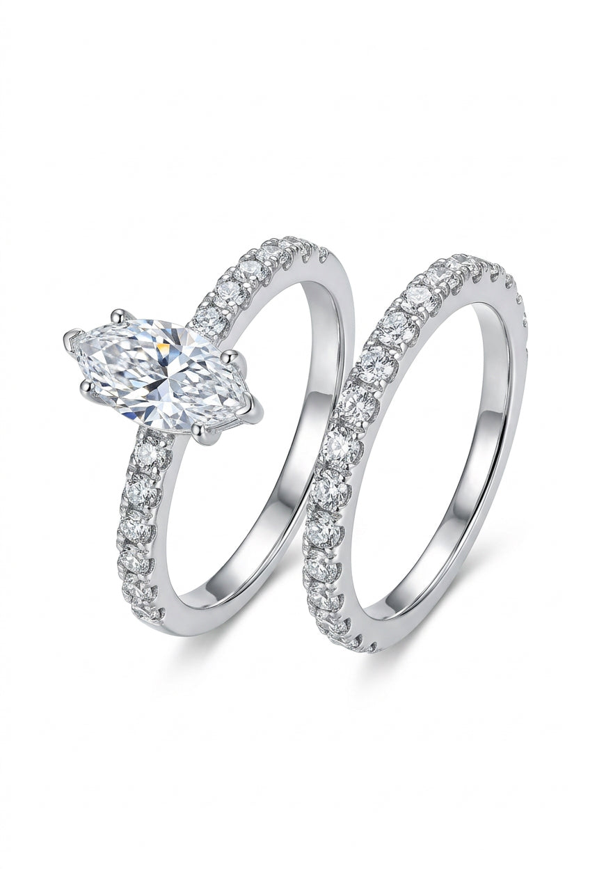 925 Sterling Silver Marquise Crystal Ring Set – Size 6