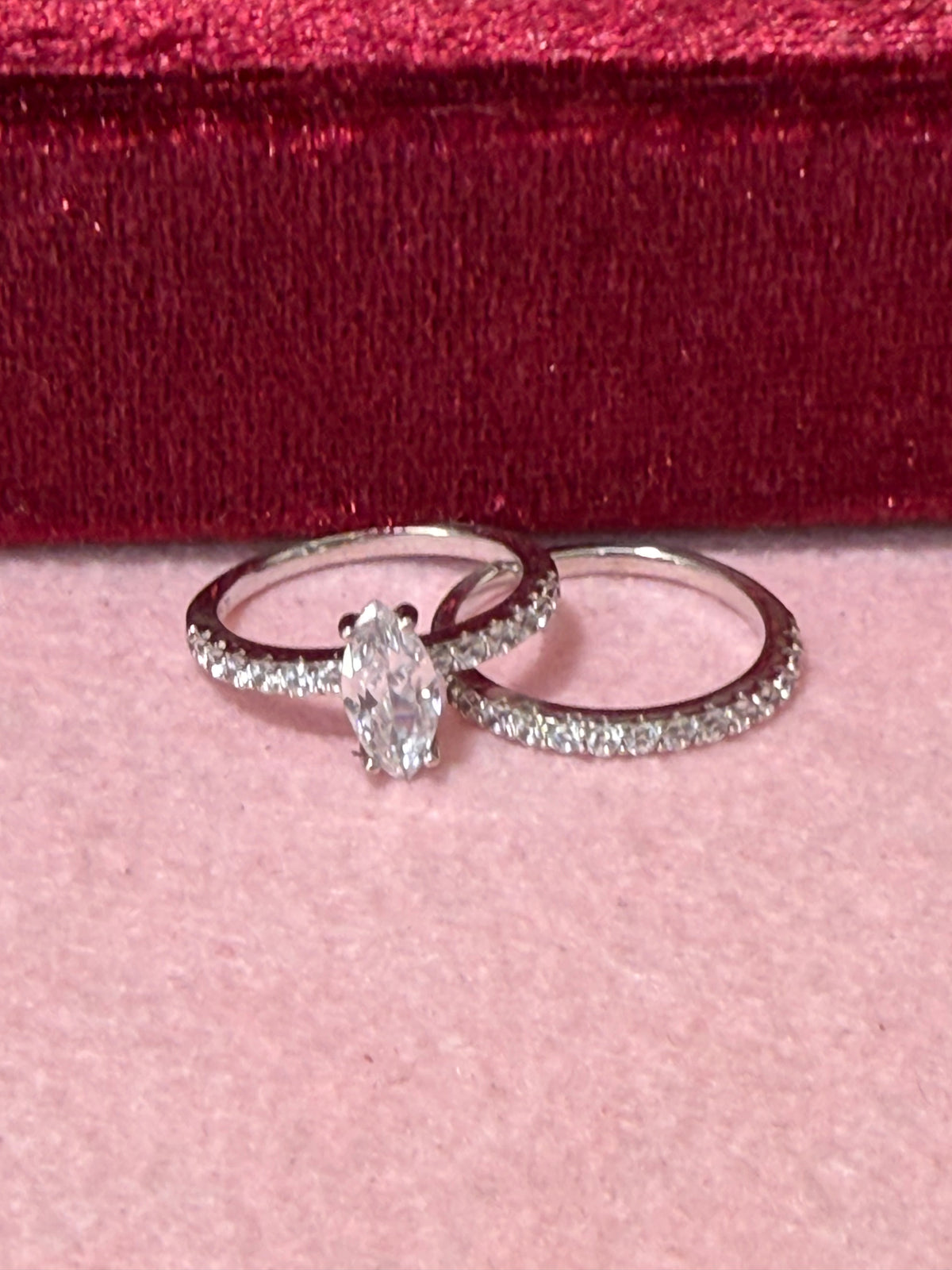 925 Sterling Silver Marquise Crystal Ring Set – Size 6