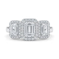 925 Sterling Silver Three-Stone Emerald-Cut Halo Ring – Size 5