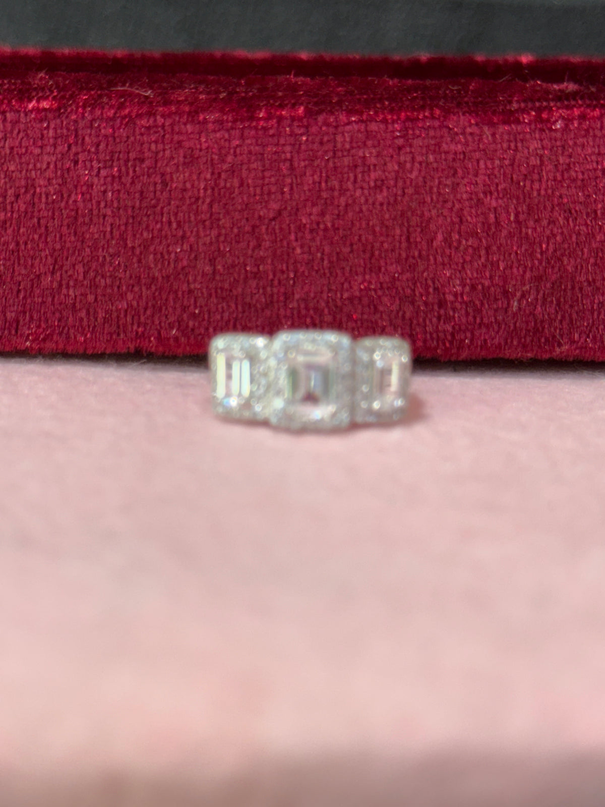 925 Sterling Silver Three-Stone Emerald-Cut Halo Ring – Size 5