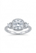 925 Sterling Silver Cushion-Cut Three-Stone Crystal Ring – Size 7