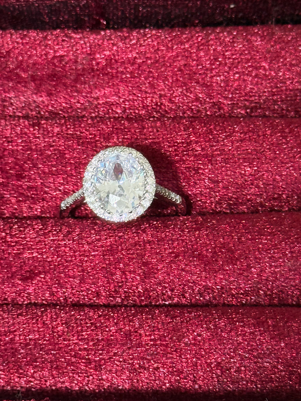925 Sterling Silver Oval-Cut Crystal Halo Ring – Size 8