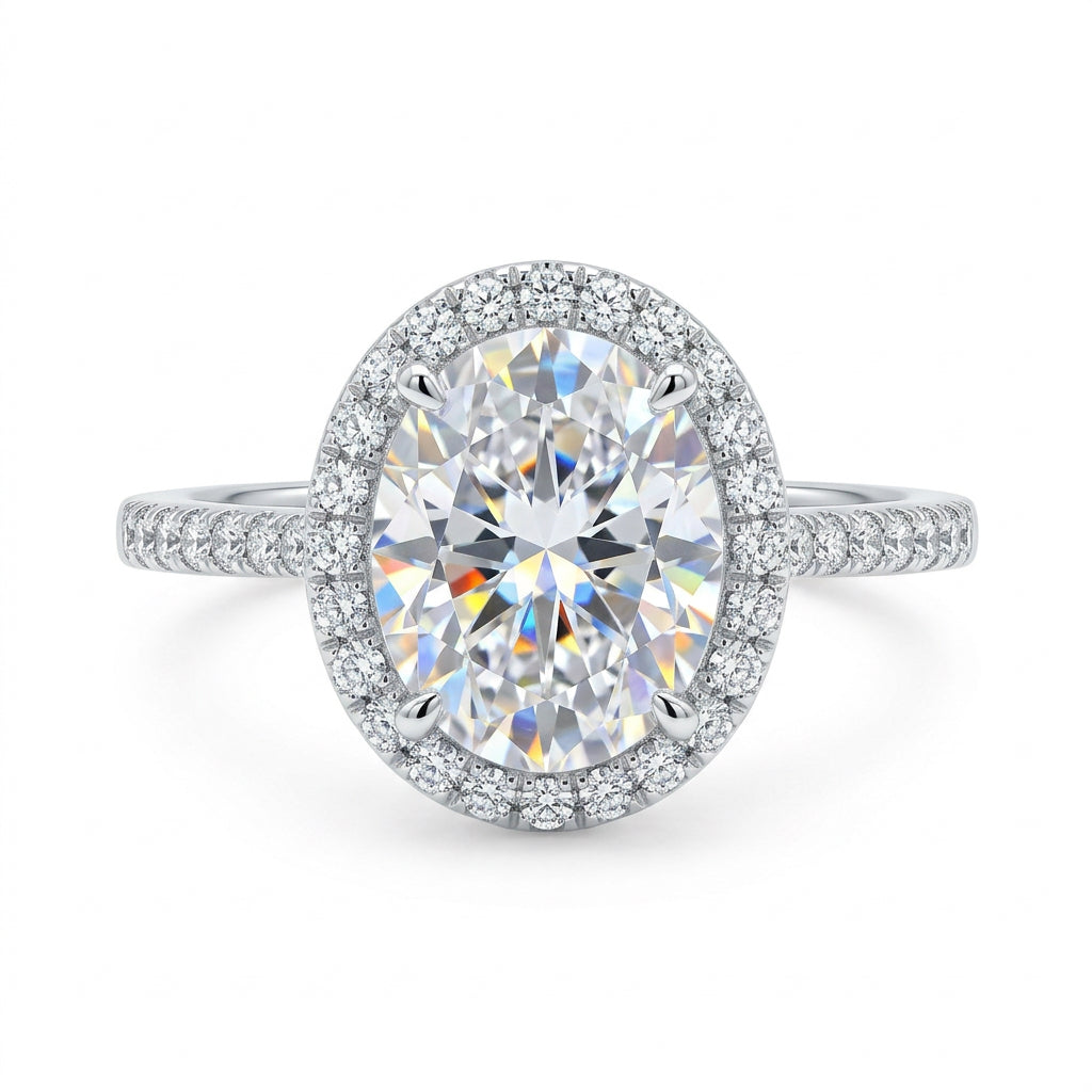 925 Sterling Silver Oval-Cut Crystal Halo Ring – Size 8