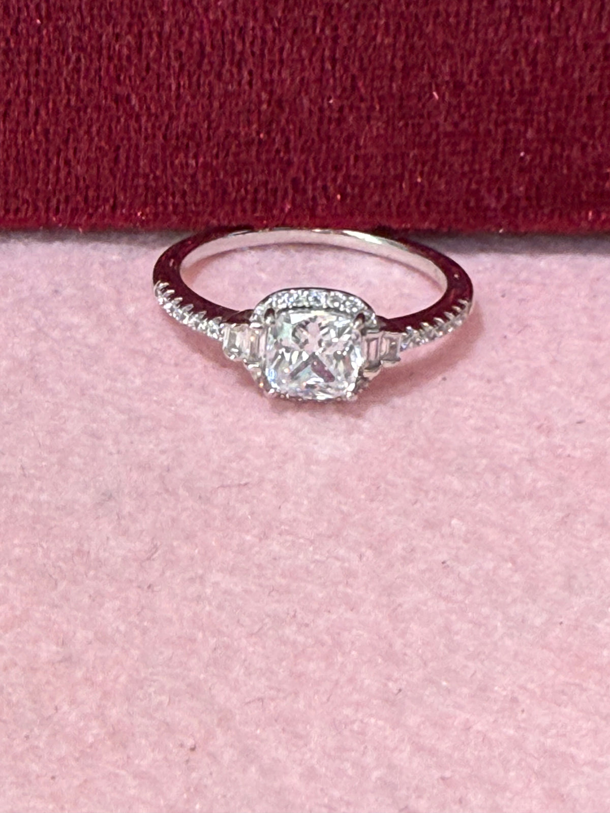 925 Sterling Silver Cushion-Cut Halo Ring – Size 8