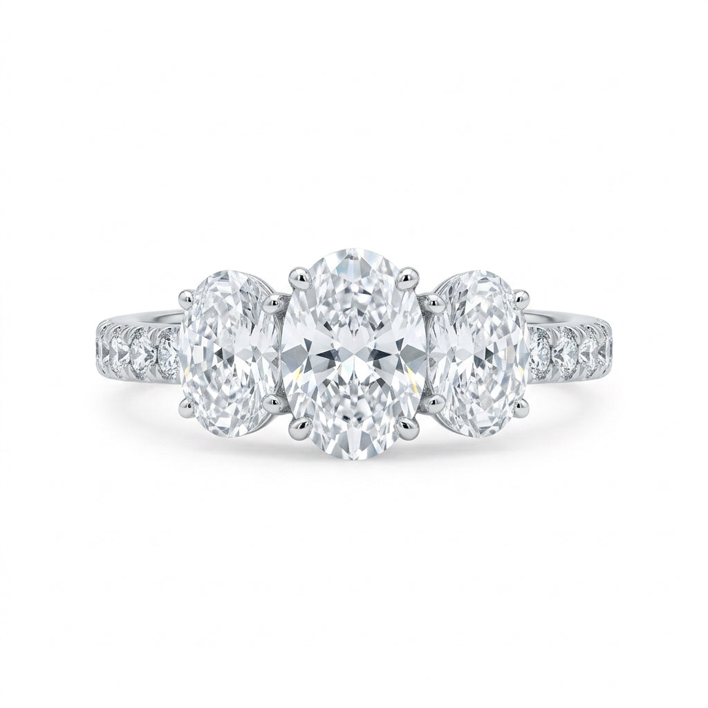 925 Sterling Silver Three-Stone Oval-Cut Ring – Size 7