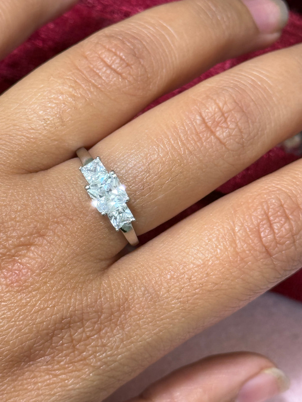 925 Sterling Silver Three-Stone Princess-Cut Ring – Size 8