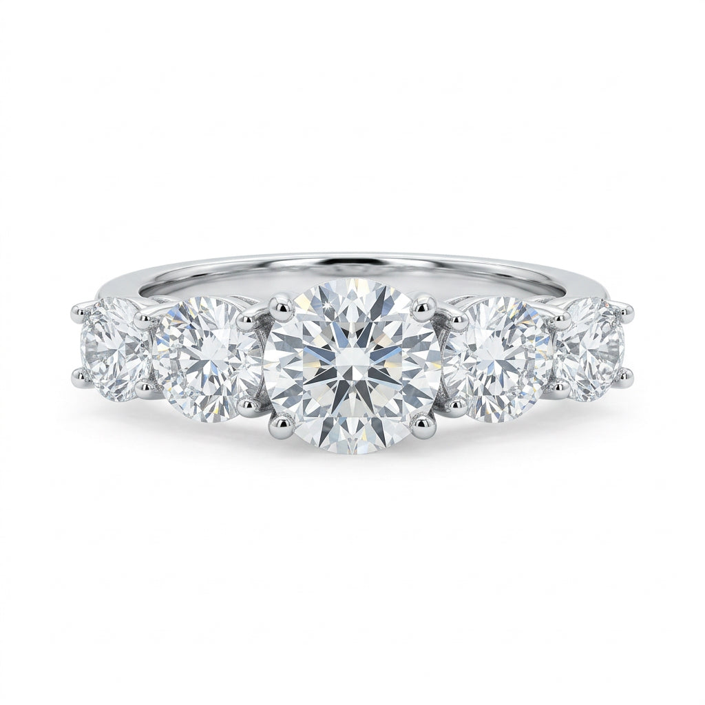 925 Sterling Silver Five-Stone Round-Cut Ring – Size 9