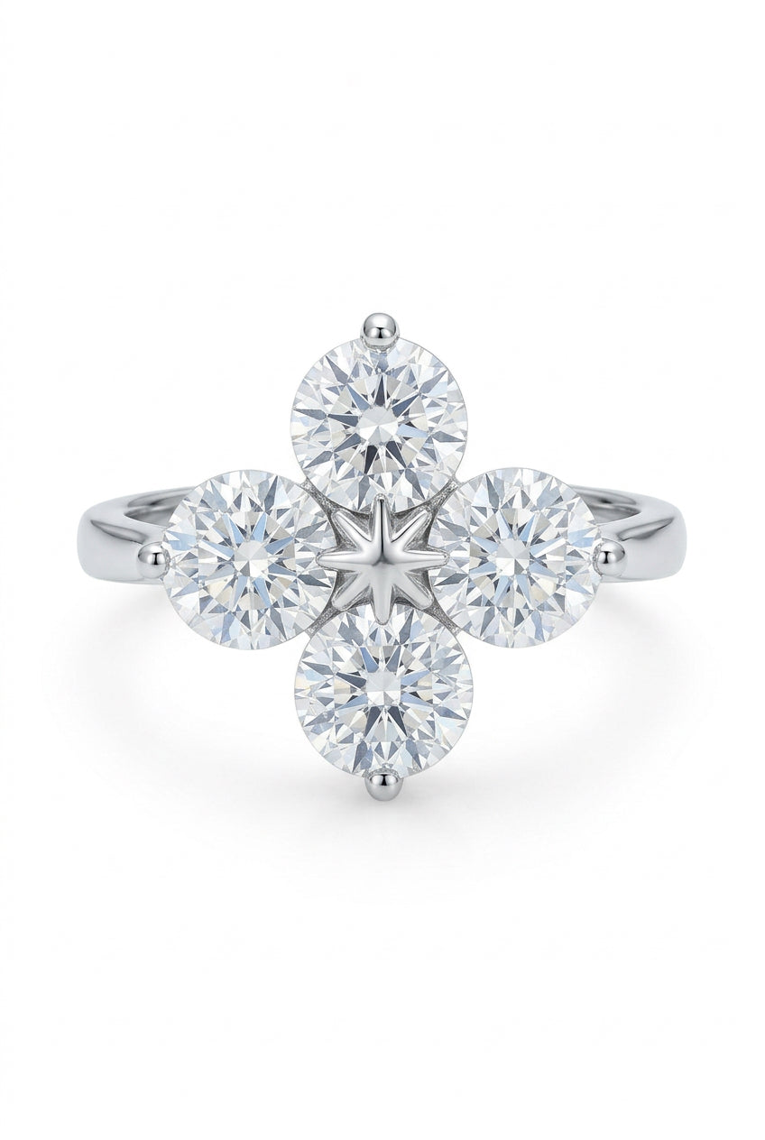 925 Sterling Silver CZ Flower Statement Ring - Size 7
