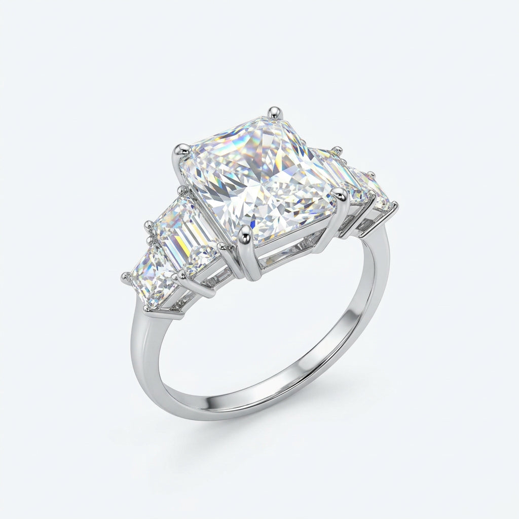 925 Sterling Silver Three-Stone Radiant-Cut Ring – Size 7