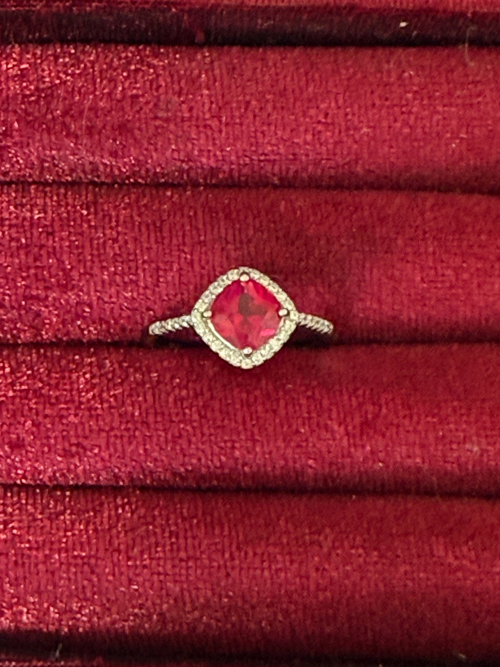925 Sterling Silver Hot Pink CZ Halo Ring - Size 8