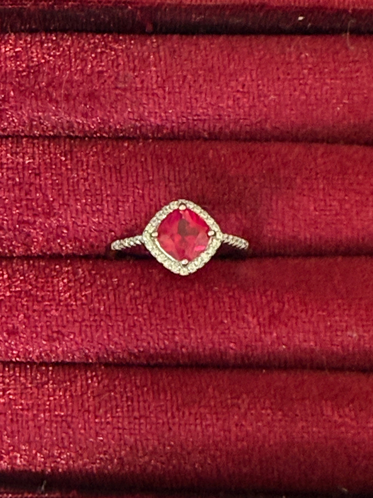 925 Sterling Silver Hot Pink CZ Halo Ring - Size 8