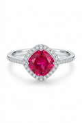 925 Sterling Silver Hot Pink CZ Halo Ring - Size 8