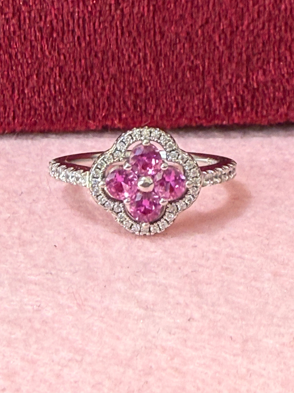 925 Sterling Silver Pink CZ Flower Ring – Size 7