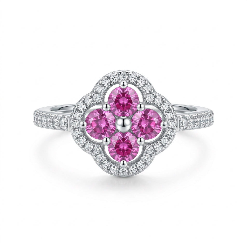925 Sterling Silver Pink CZ Flower Ring – Size 7
