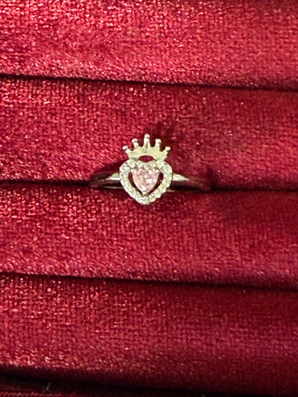 925 Sterling Silver Pink Heart Crown Ring – Size 7