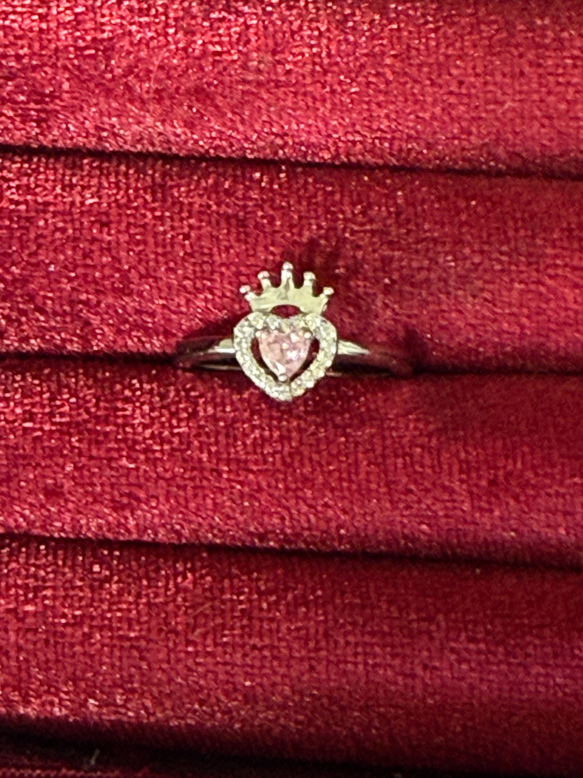 925 Sterling Silver Pink Heart Crown Ring – Size 7