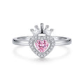 925 Sterling Silver Pink Heart Crown Ring – Size 7