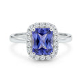 925 Sterling Silver Purple Emerald-Cut Halo Ring – Size 8