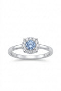925 Sterling Silver Blue Round Halo Ring – Size 7